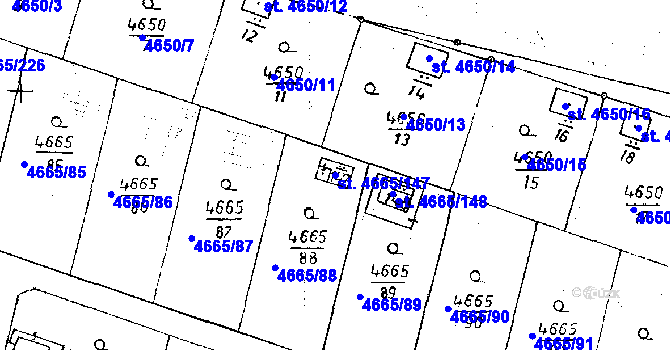 Parcela st. 4665/147 v KÚ Poděbrady, Katastrální mapa