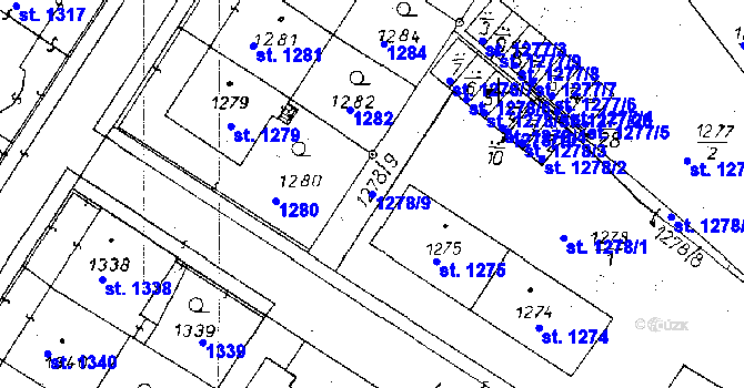 Parcela st. 1278/9 v KÚ Poděbrady, Katastrální mapa