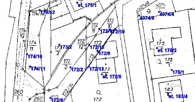 Parcela st. 172/9 v KÚ Poděbrady, Katastrální mapa