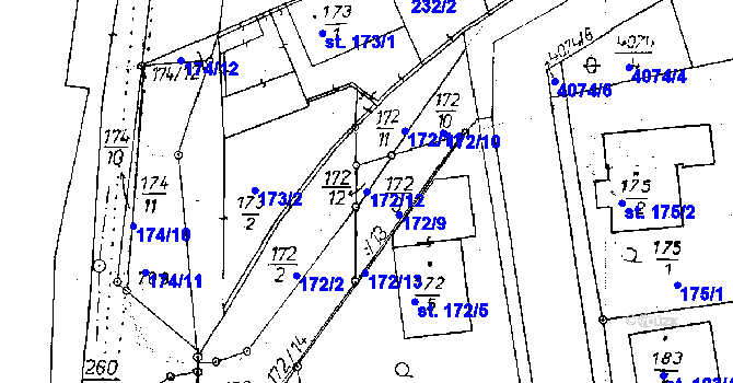 Parcela st. 172/12 v KÚ Poděbrady, Katastrální mapa