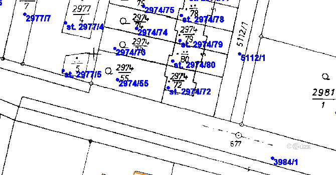 Parcela st. 2974/72 v KÚ Poděbrady, Katastrální mapa