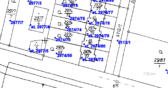 Parcela st. 2974/80 v KÚ Poděbrady, Katastrální mapa