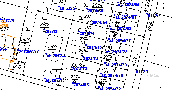 Parcela st. 2974/75 v KÚ Poděbrady, Katastrální mapa