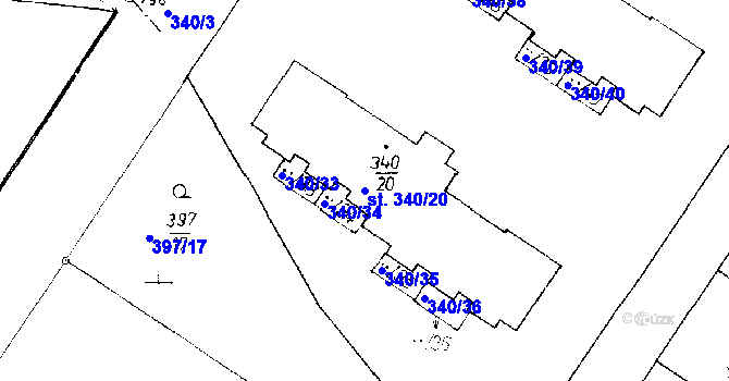 Parcela st. 340/20 v KÚ Poděbrady, Katastrální mapa
