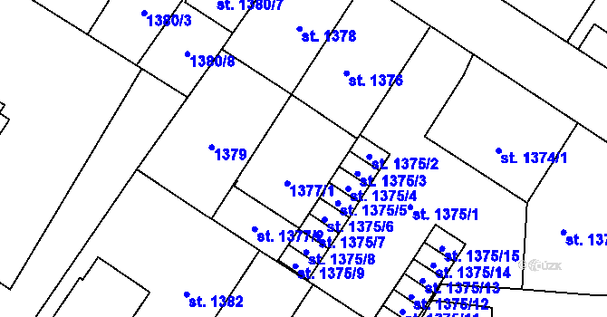 Parcela st. 1377/1 v KÚ Poděbrady, Katastrální mapa