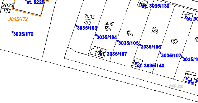 Parcela st. 3035/167 v KÚ Poděbrady, Katastrální mapa