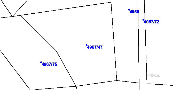 Parcela st. 4967/47 v KÚ Poděbrady, Katastrální mapa