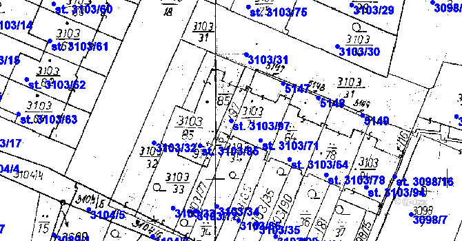 Parcela st. 3103/97 v KÚ Poděbrady, Katastrální mapa