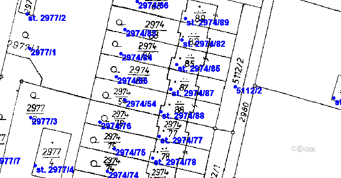 Parcela st. 2974/87 v KÚ Poděbrady, Katastrální mapa