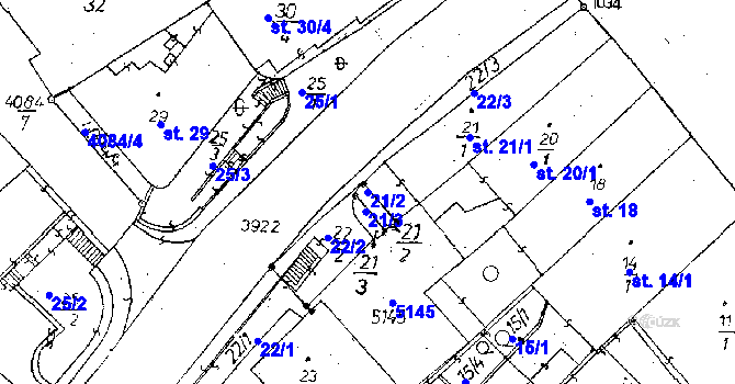 Parcela st. 21/2 v KÚ Poděbrady, Katastrální mapa