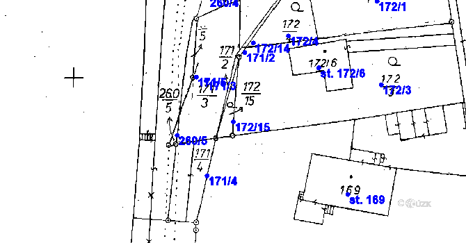 Parcela st. 172/15 v KÚ Poděbrady, Katastrální mapa