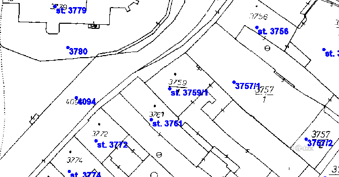 Parcela st. 3759/1 v KÚ Poděbrady, Katastrální mapa