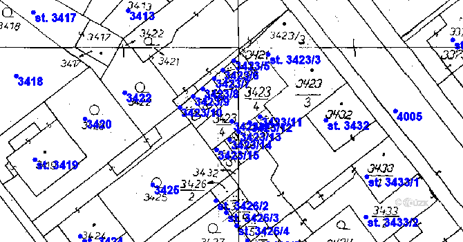 Parcela st. 3423/4 v KÚ Poděbrady, Katastrální mapa