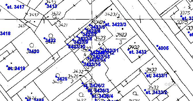Parcela st. 3423/12 v KÚ Poděbrady, Katastrální mapa