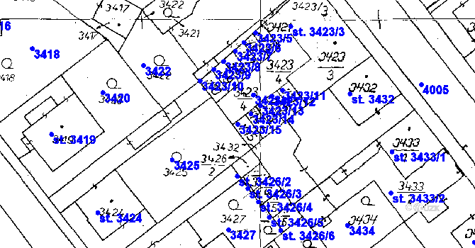 Parcela st. 3423/15 v KÚ Poděbrady, Katastrální mapa