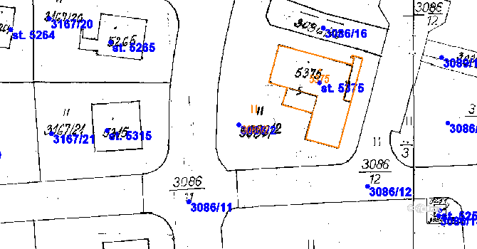 Parcela st. 3086/2 v KÚ Poděbrady, Katastrální mapa