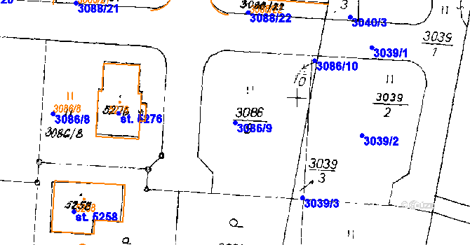 Parcela st. 3086/9 v KÚ Poděbrady, Katastrální mapa