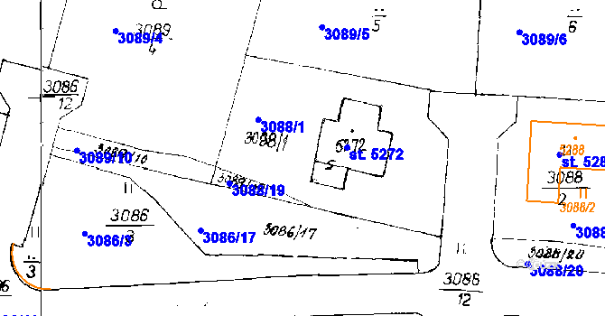 Parcela st. 3088/1 v KÚ Poděbrady, Katastrální mapa