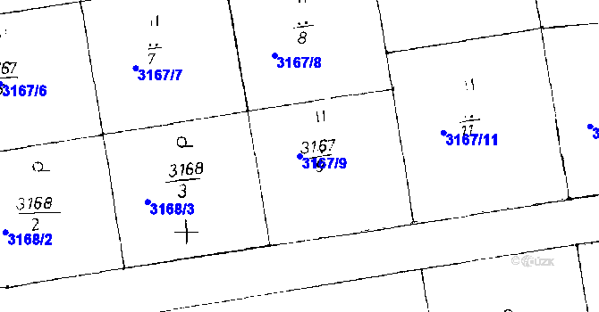 Parcela st. 3167/9 v KÚ Poděbrady, Katastrální mapa