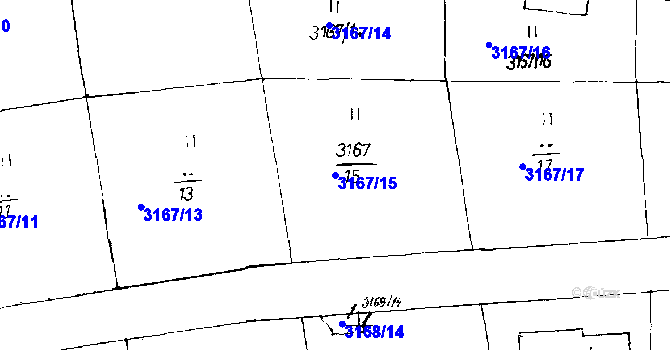 Parcela st. 3167/15 v KÚ Poděbrady, Katastrální mapa