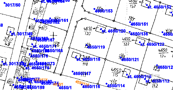 Parcela st. 4650/119 v KÚ Poděbrady, Katastrální mapa