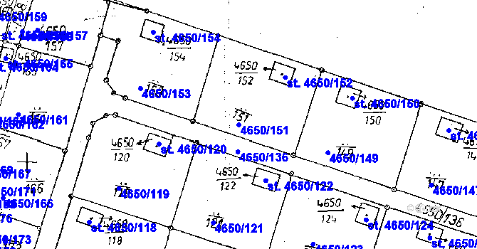 Parcela st. 4650/151 v KÚ Poděbrady, Katastrální mapa