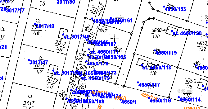 Parcela st. 4650/166 v KÚ Poděbrady, Katastrální mapa
