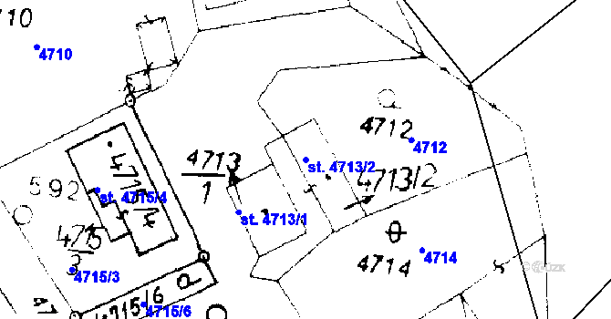 Parcela st. 4713/2 v KÚ Poděbrady, Katastrální mapa