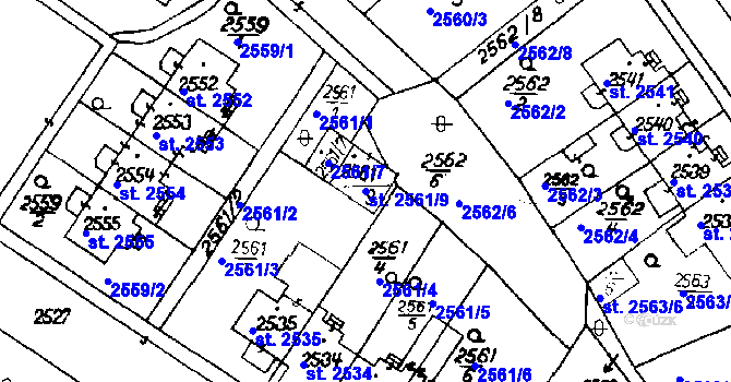 Parcela st. 2561/9 v KÚ Poděbrady, Katastrální mapa
