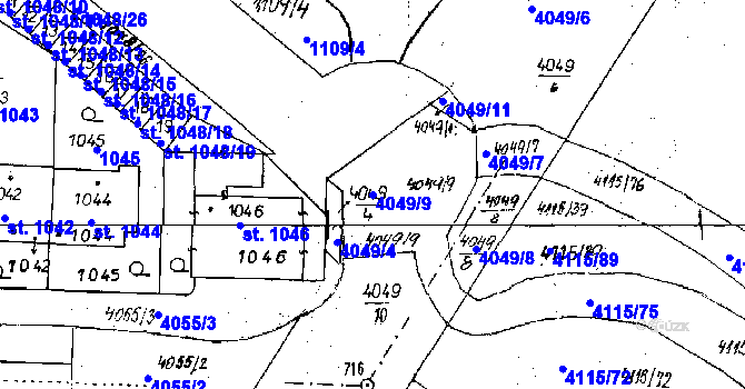 Parcela st. 4049/9 v KÚ Poděbrady, Katastrální mapa