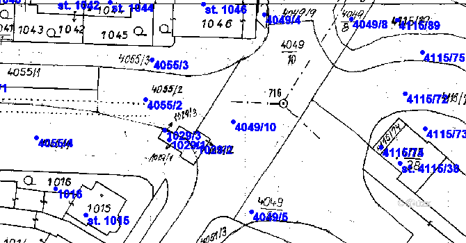 Parcela st. 4049/10 v KÚ Poděbrady, Katastrální mapa