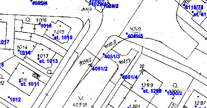 Parcela st. 4051/3 v KÚ Poděbrady, Katastrální mapa