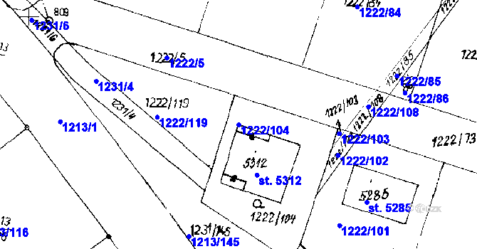 Parcela st. 1222/104 v KÚ Poděbrady, Katastrální mapa