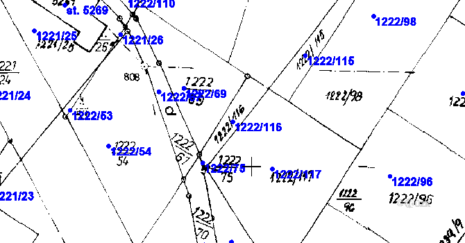 Parcela st. 1222/116 v KÚ Poděbrady, Katastrální mapa