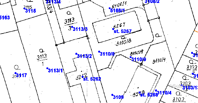 Parcela st. 3110/8 v KÚ Poděbrady, Katastrální mapa