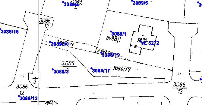 Parcela st. 3088/19 v KÚ Poděbrady, Katastrální mapa