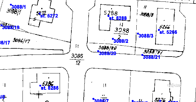 Parcela st. 3088/20 v KÚ Poděbrady, Katastrální mapa