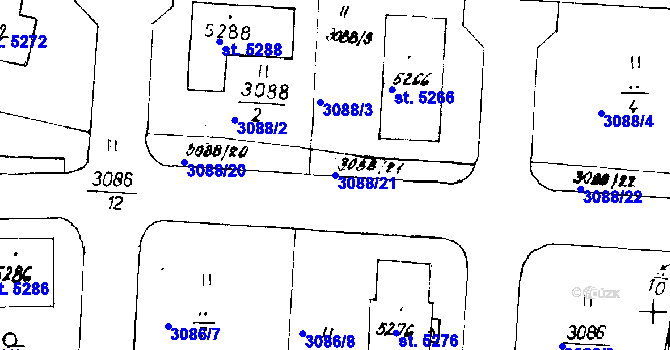 Parcela st. 3088/21 v KÚ Poděbrady, Katastrální mapa
