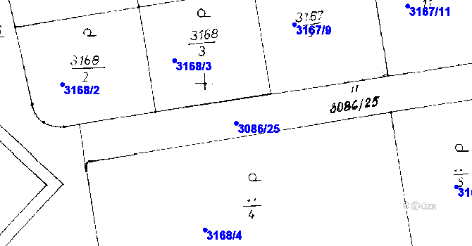 Parcela st. 3086/25 v KÚ Poděbrady, Katastrální mapa