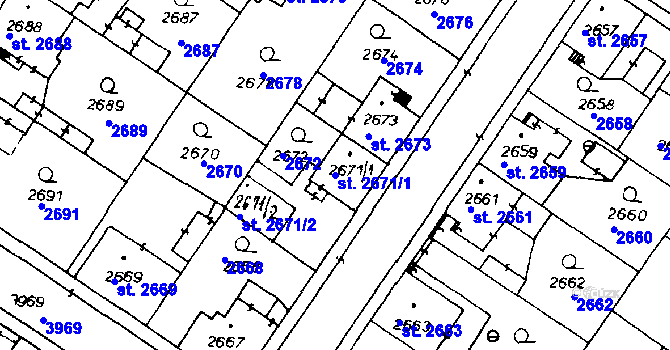 Parcela st. 2671/1 v KÚ Poděbrady, Katastrální mapa