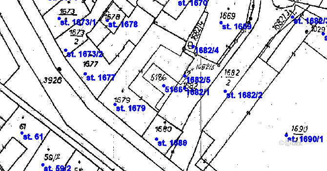 Parcela st. 5186 v KÚ Poděbrady, Katastrální mapa