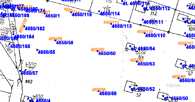 Parcela st. 4650/60 v KÚ Poděbrady, Katastrální mapa