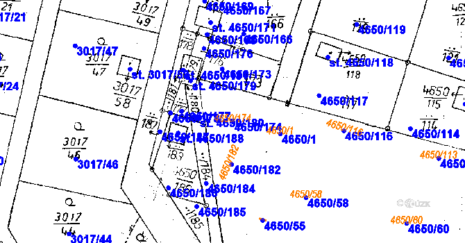 Parcela st. 4650/174 v KÚ Poděbrady, Katastrální mapa