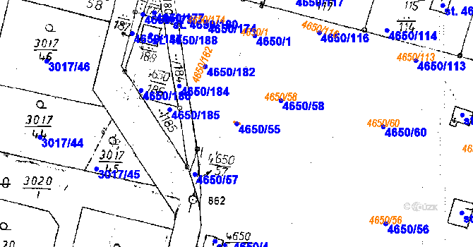 Parcela st. 4650/55 v KÚ Poděbrady, Katastrální mapa
