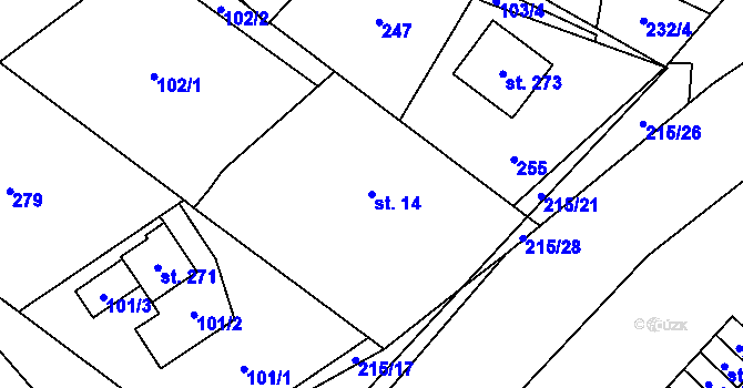 Parcela st. 14 v KÚ Polabec, Katastrální mapa