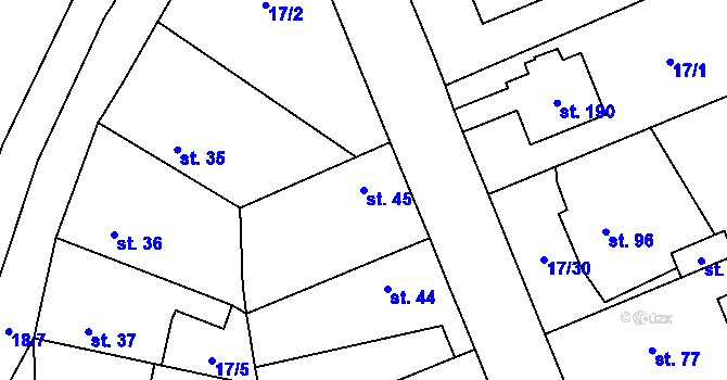 Parcela st. 45 v KÚ Polabec, Katastrální mapa