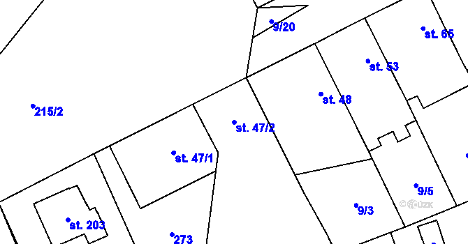 Parcela st. 47/2 v KÚ Polabec, Katastrální mapa