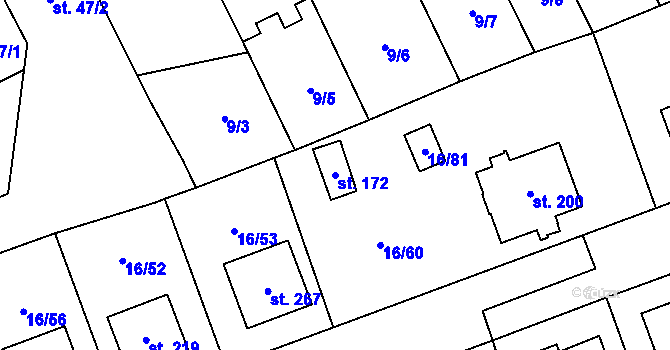Parcela st. 172 v KÚ Polabec, Katastrální mapa