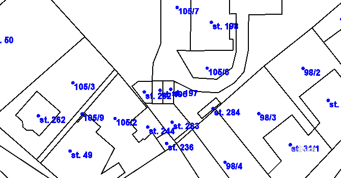 Parcela st. 197 v KÚ Polabec, Katastrální mapa