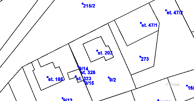 Parcela st. 203 v KÚ Polabec, Katastrální mapa